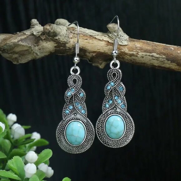 12 Pairs Turquoise Boho Tribal Geometric Earrings - Picture 6 of 12